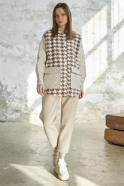 Kazayağı Desen Kapitone Kahve Ceket