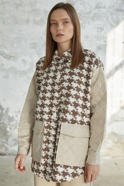 Kazayağı Desen Kapitone Kahve Ceket