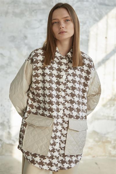 Kazayağı Desen Kapitone Kahve Ceket