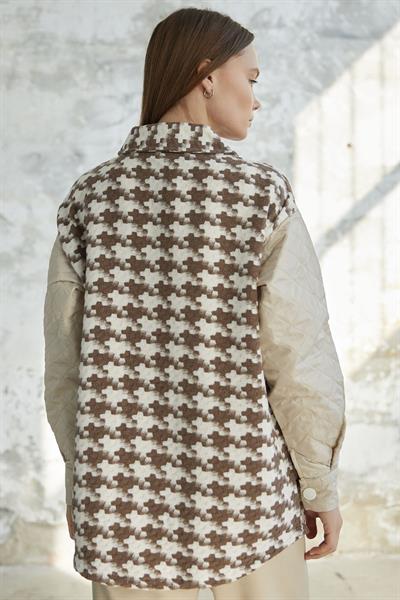 Kazayağı Desen Kapitone Kahve Ceket