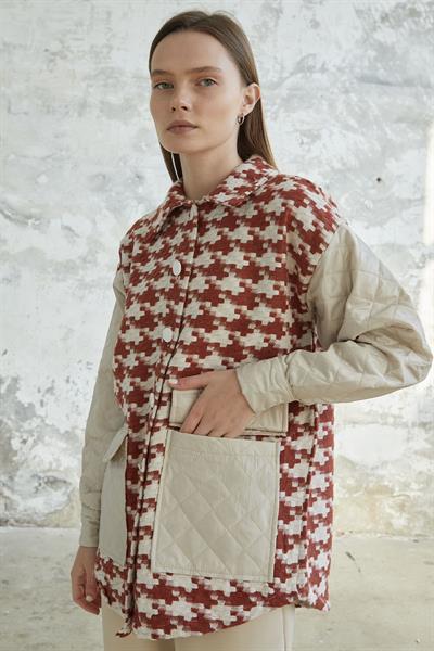 Kazayağı Desen Kapitone Kiremit Ceket