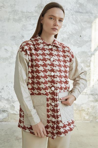 Kazayağı Desen Kapitone Kiremit Ceket