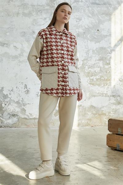 Kazayağı Desen Kapitone Kiremit Ceket