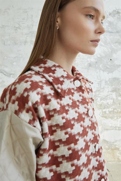 Kazayağı Desen Kapitone Kiremit Ceket