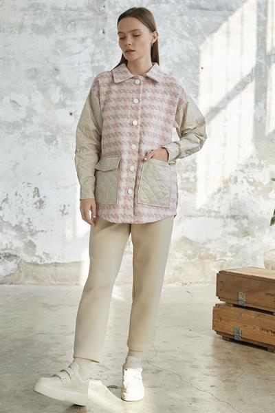 Kazayağı Desen Kapitone Pudra Ceket