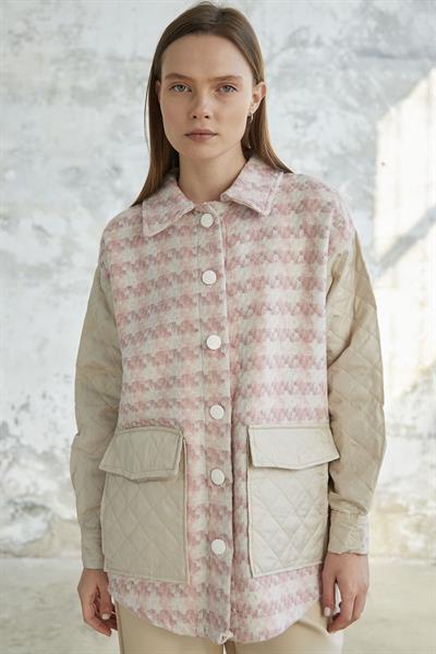Kazayağı Desen Kapitone Pudra Ceket