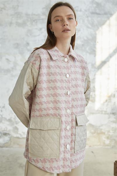 Kazayağı Desen Kapitone Pudra Ceket