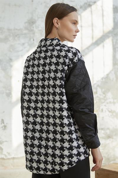 Kazayağı Desen Kapitone Siyah Ceket