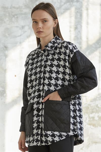 Kazayağı Desen Kapitone Siyah Ceket