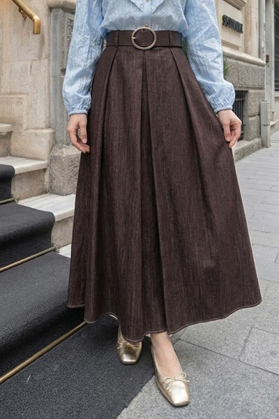 Kemerli Acı Kahve Kot Etek