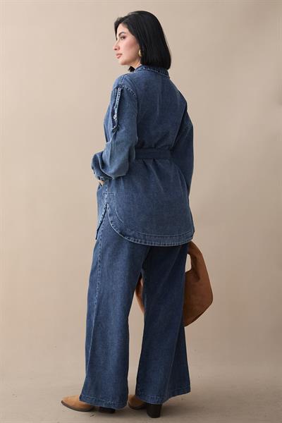 Kemerli Apoletli Mavi Kot Takım