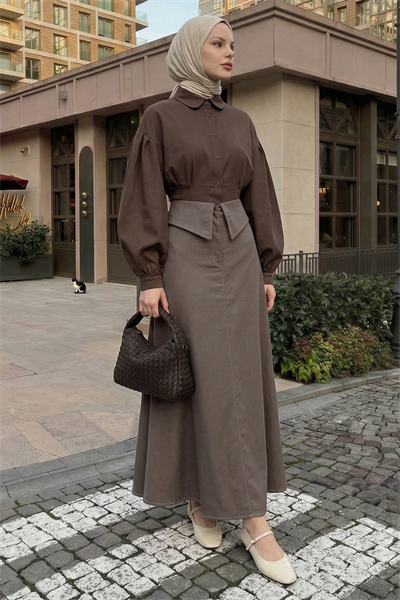 Kemerli Bel Detay Vizon Etek