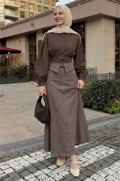 Kemerli Bel Detay Vizon Etek