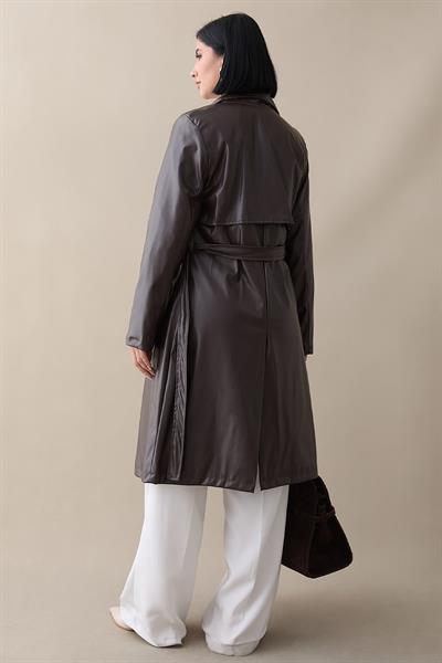 Kemerli Dar Kalıp Deri Trenç Acı Kahve