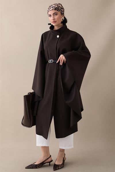 Kemerli Kaşe Acı Kahve Uzun Panço