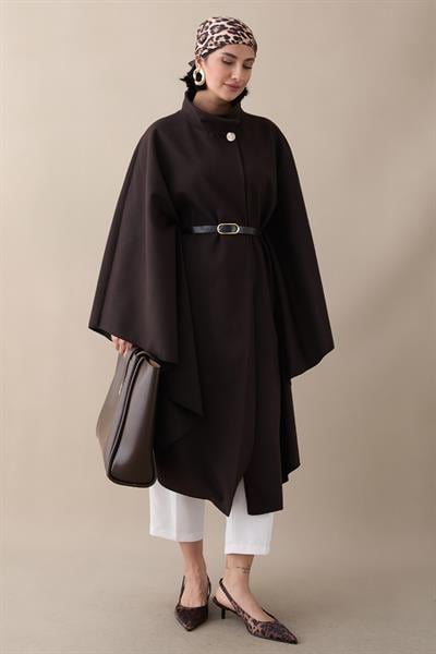 Kemerli Kaşe Acı Kahve Uzun Panço