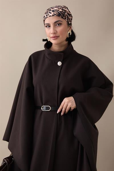 Kemerli Kaşe Acı Kahve Uzun Panço