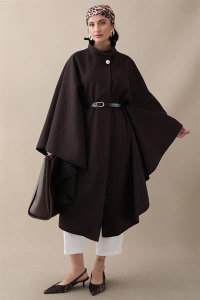 Kemerli Kaşe Acı Kahve Uzun Panço