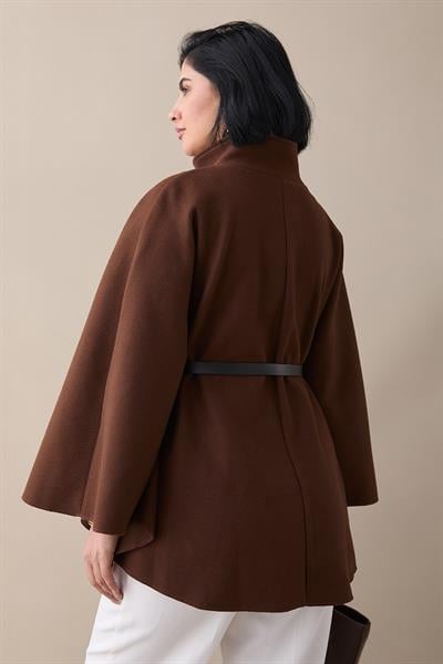 Kemerli Kaşe Taba Kısa Panço