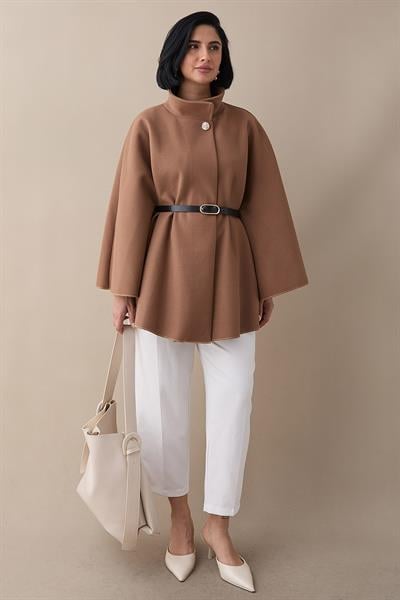 Kemerli Kaşe Sütlü Kahve Kısa Panço