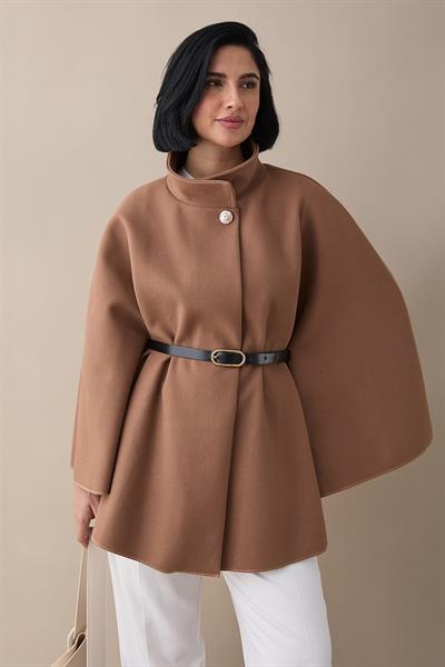 Kemerli Kaşe Sütlü Kahve Kısa Panço