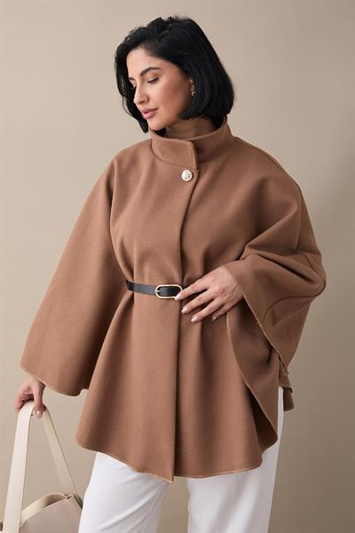 Kemerli Kaşe Sütlü Kahve Kısa Panço