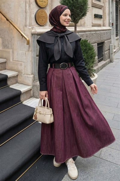 Kemerli Mürdüm Kot Etek