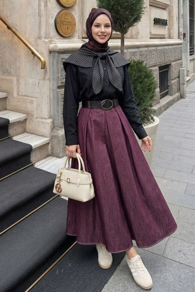 Kemerli Mürdüm Kot Etek