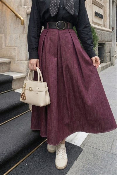 Kemerli Mürdüm Kot Etek