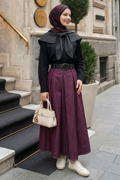 Kemerli Mürdüm Kot Etek