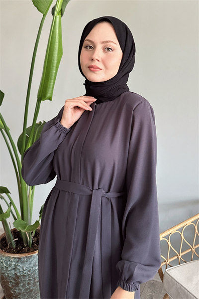 Kemerli Petek Kumaş Antrasit Ferace