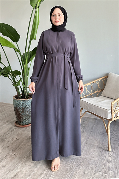 Kemerli Petek Kumaş Antrasit Ferace