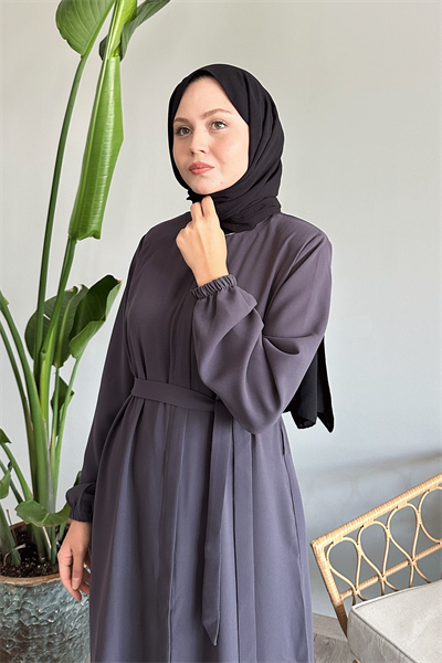 Kemerli Petek Kumaş Antrasit Ferace