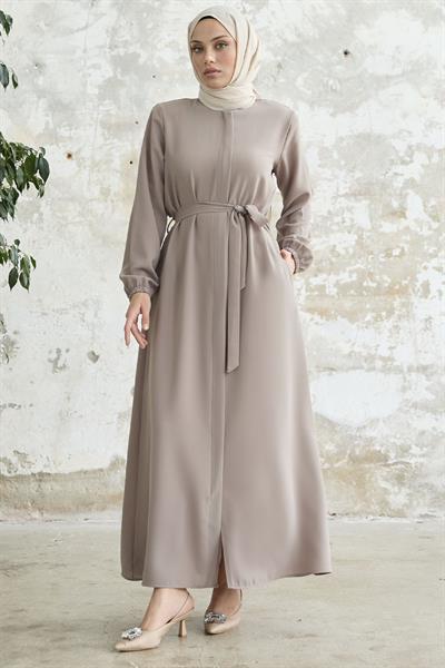 Kemerli Petek Kumaş Bej Ferace