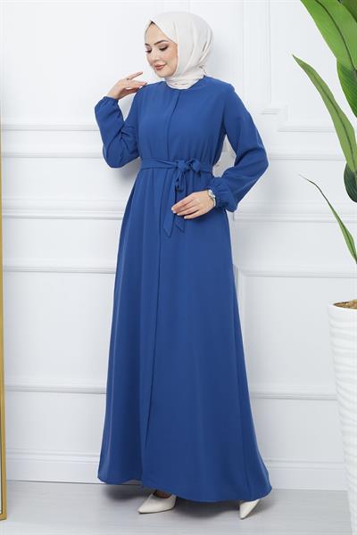 Kemerli Petek Kumaş İndigo Ferace