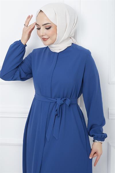 Kemerli Petek Kumaş İndigo Ferace