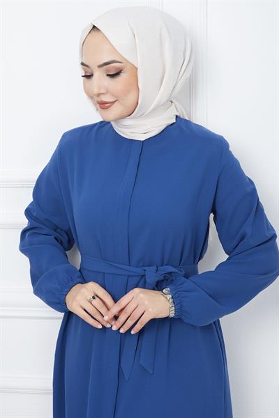 Kemerli Petek Kumaş İndigo Ferace