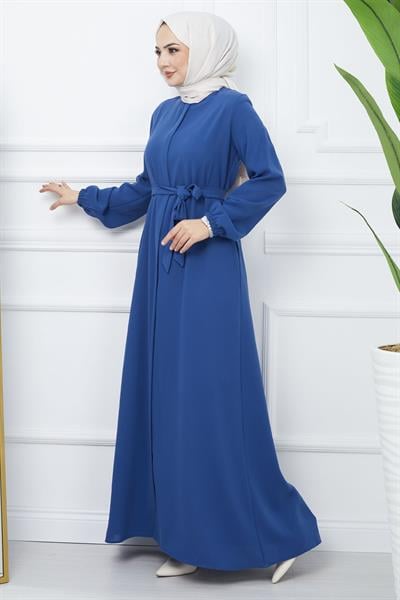 Kemerli Petek Kumaş İndigo Ferace