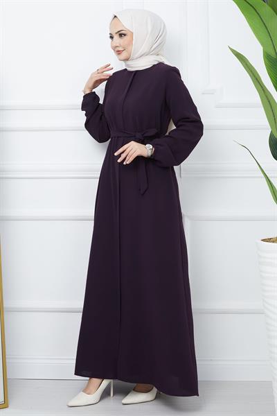 Kemerli Petek Kumaş Mürdüm Ferace