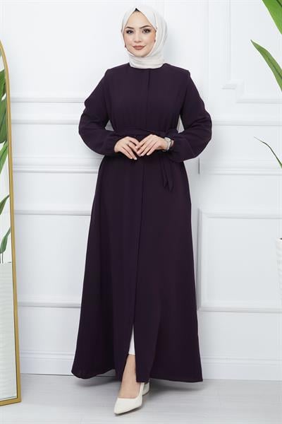 Kemerli Petek Kumaş Mürdüm Ferace