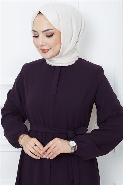 Kemerli Petek Kumaş Mürdüm Ferace