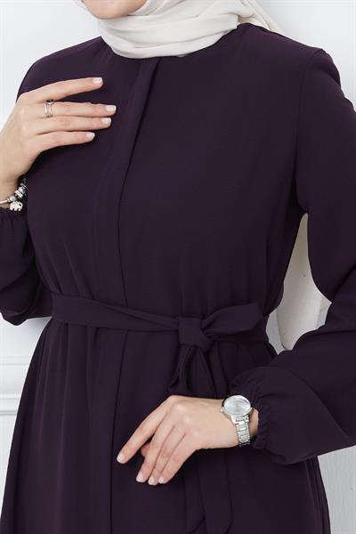 Kemerli Petek Kumaş Mürdüm Ferace