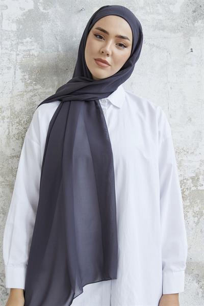 Kendinden Boneli Antrasit Şifon Şal