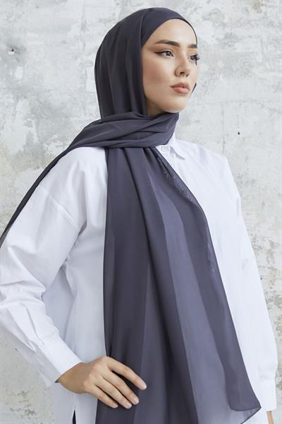 Kendinden Boneli Antrasit Şifon Şal