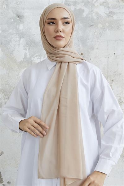 Kendinden Boneli Bej Şifon Şal