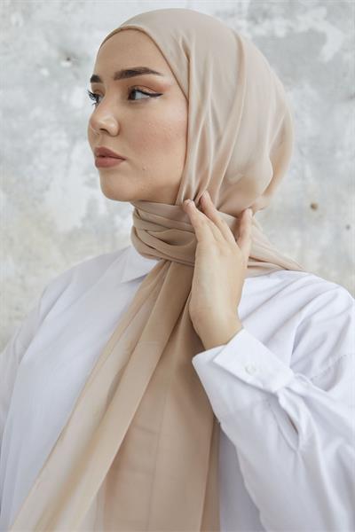 Kendinden Boneli Bej Şifon Şal