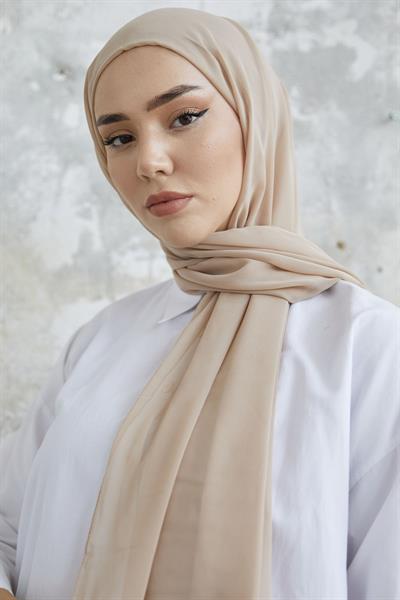 Kendinden Boneli Bej Şifon Şal