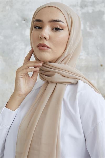 Kendinden Boneli Bej Şifon Şal
