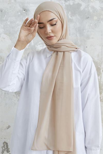 Kendinden Boneli Bej Şifon Şal