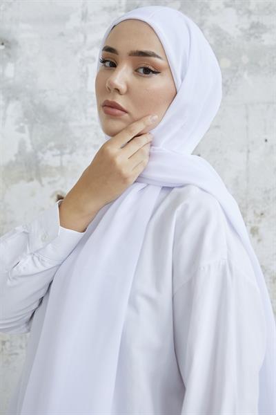 Kendinden Boneli Beyaz Şifon Şal